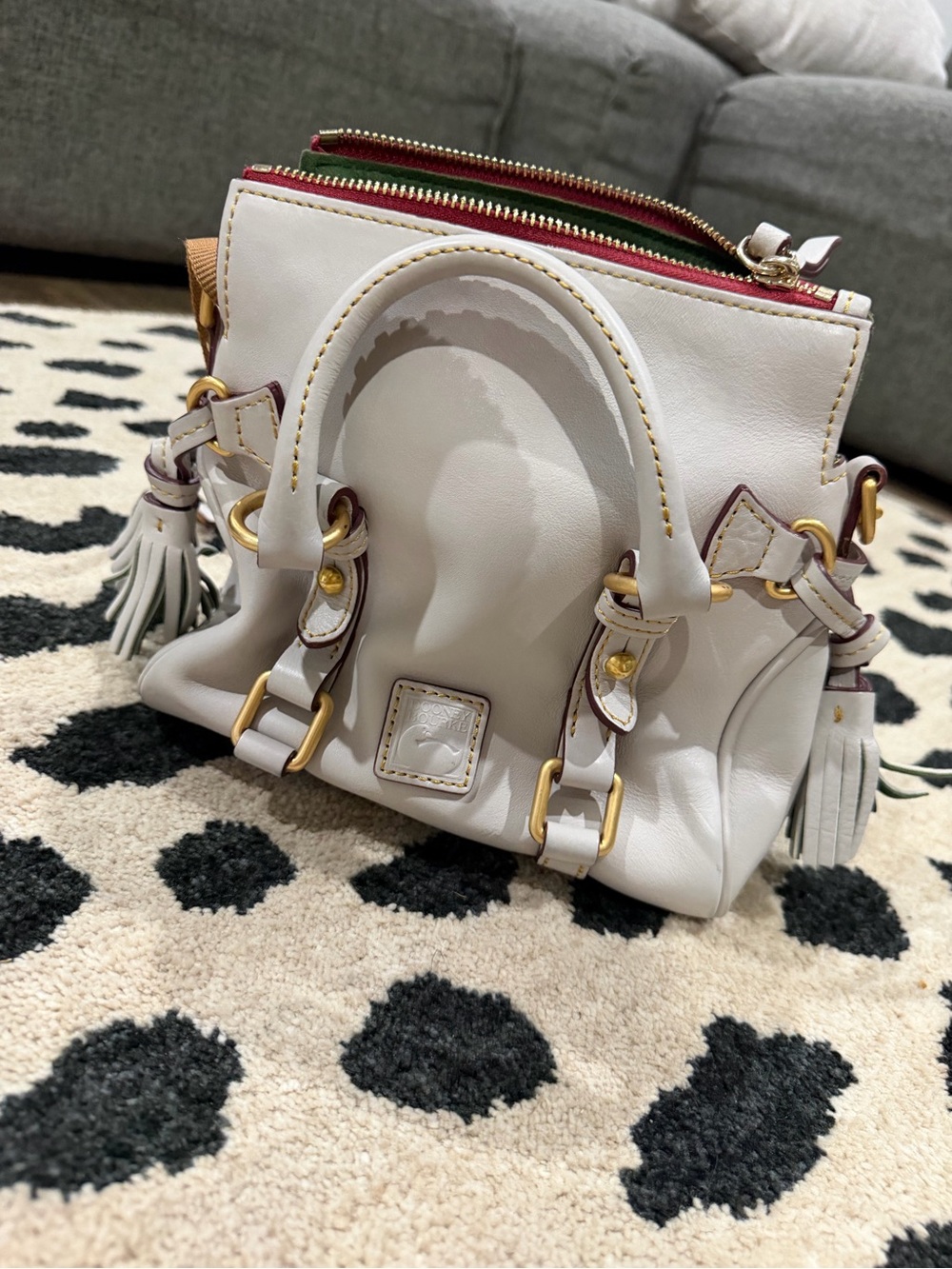 Dooney & Bourke White Leather Top-Handle Women's Bag with Gold Hardware
